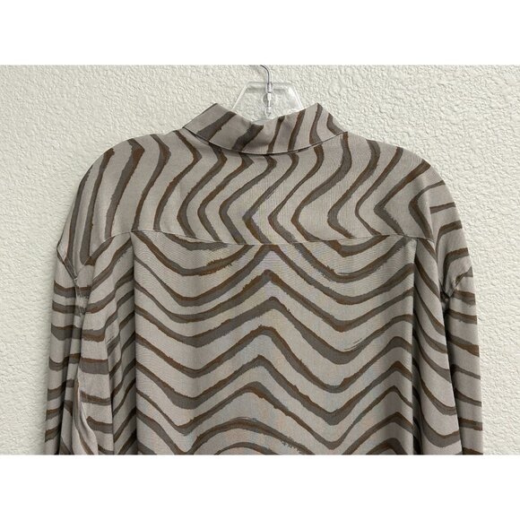 DaVinci Shirt Long Sleeve Rockabilly Gray Brown Print Men’s Vintage - Picture 4 of 9